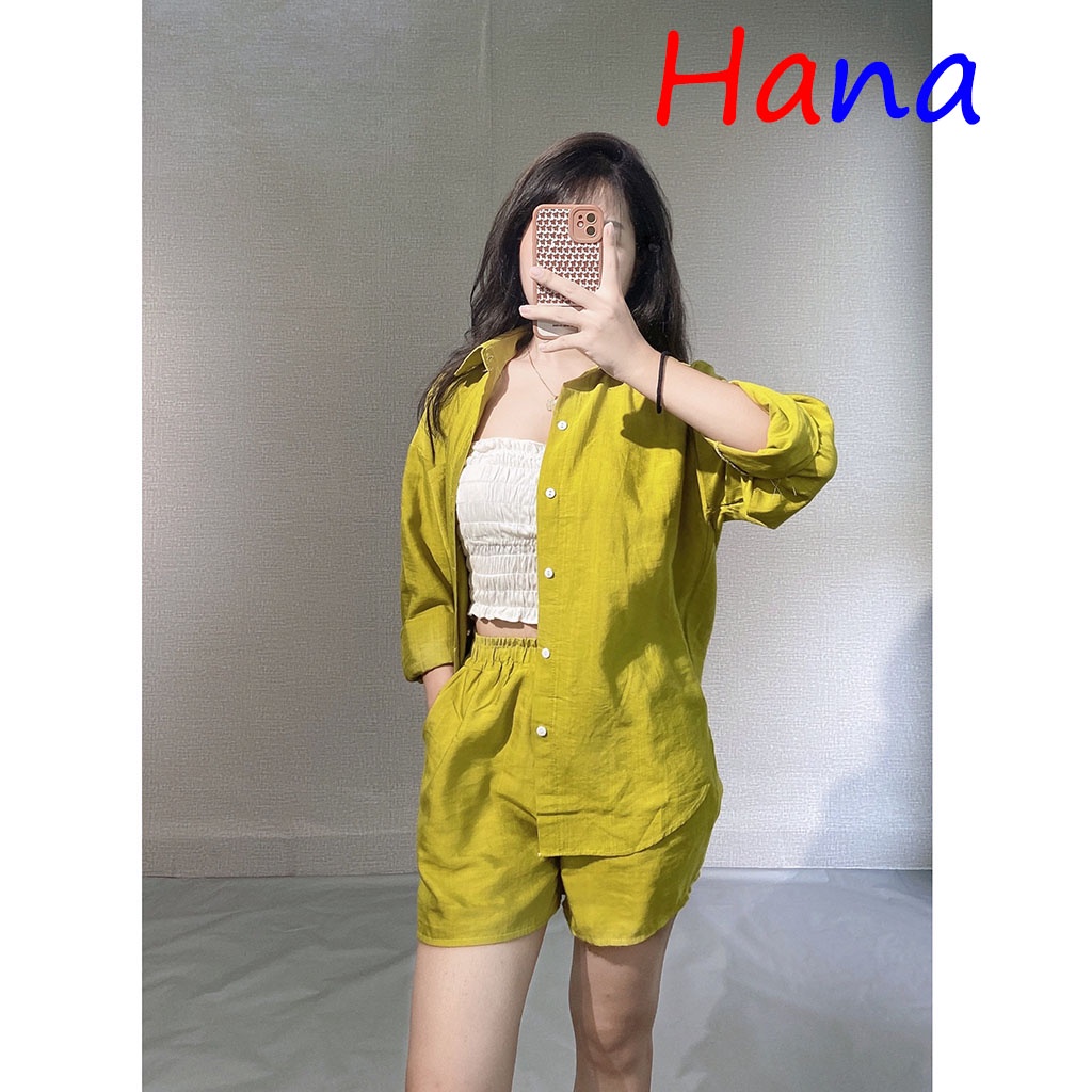 Set somi nữ tay dài form rộng + short trendy năng động - Hana18