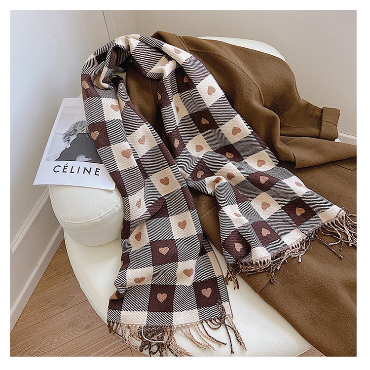 [CAO CẤP] Khăn Quàng cổ,Khăn Choàng Nữ Kẻ Sọc Trái Tim Ấm Áp Mùa Đông,Khăn Cashmere Len(180*65) - KCC046