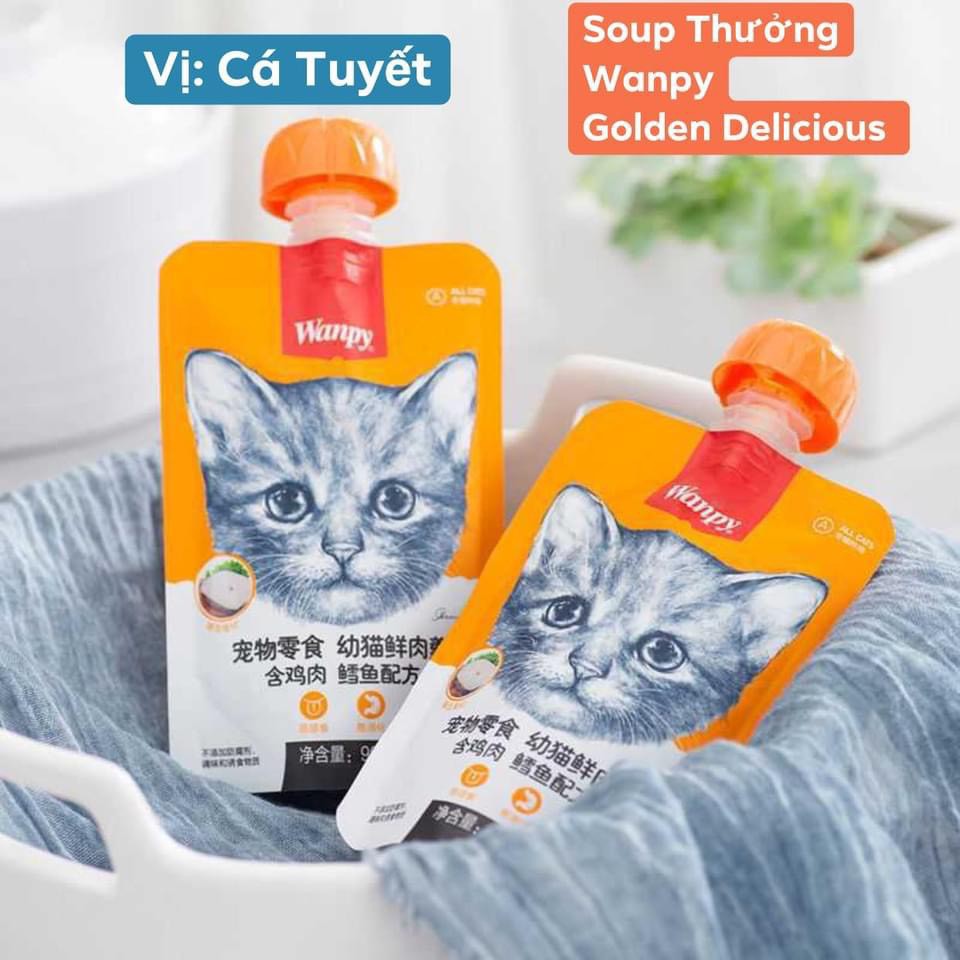 Soup Thưởng Soup Dinh Dưỡng Wanpy 90Gr Có Nắp Vặn Tiện Lợi - 4 Vị Yêu Thích Dành Cho Mèo