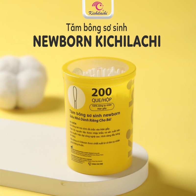 Hộp 200 Tăm Bông Newborn Kichilachi Hình Hươu - đầu tăm siêu nhỏ Kichi