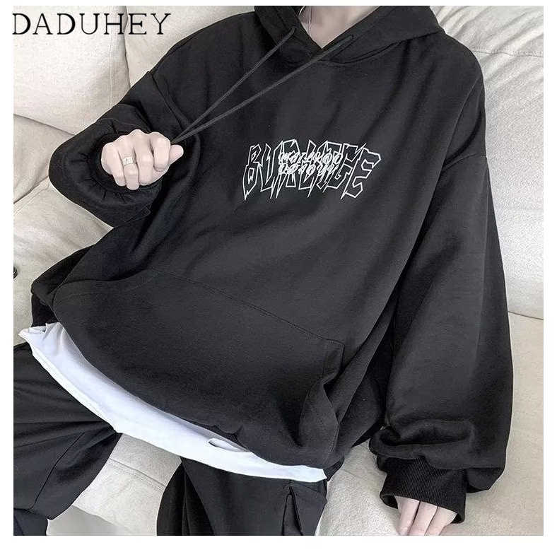 DaDuHey 2022 New Men's Autumn Ins Loose Hooded Sweater Hong Kong Style Trendy Brand Printed All-Matching Top