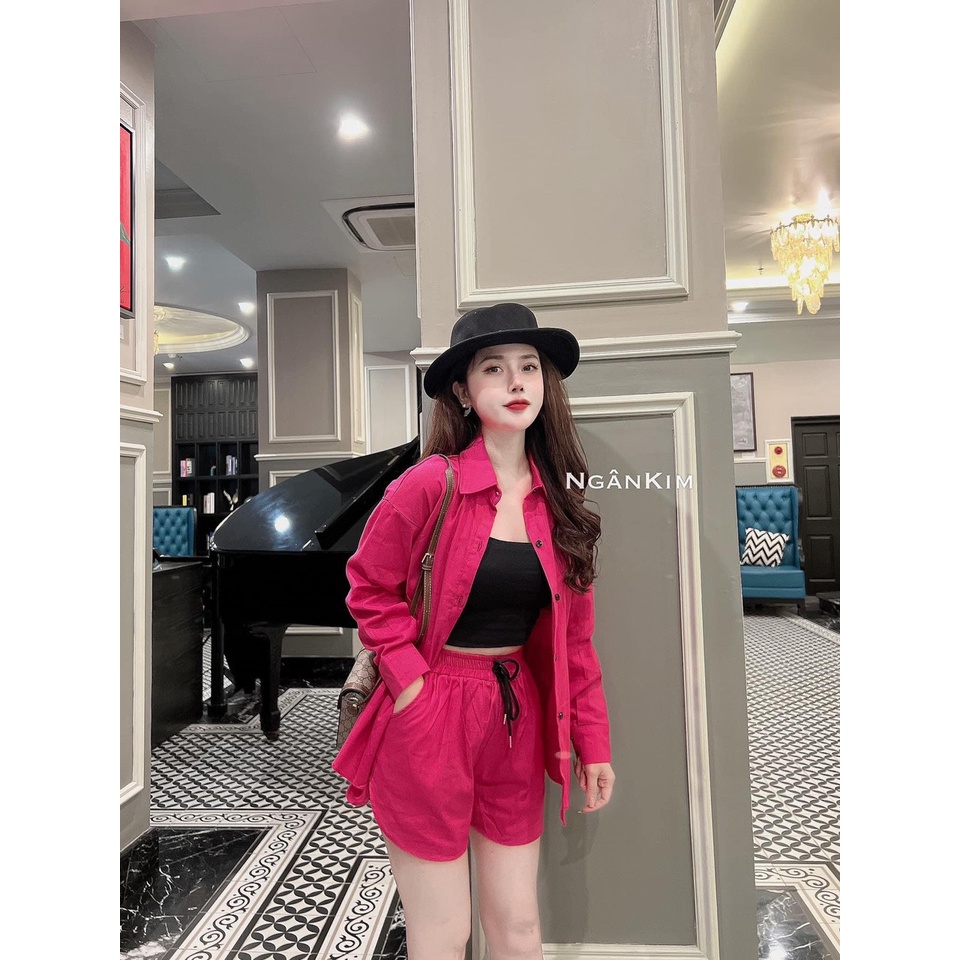 Set đũi 3 món áo sơ mi thụng vạt bầu quần short đùi TH326