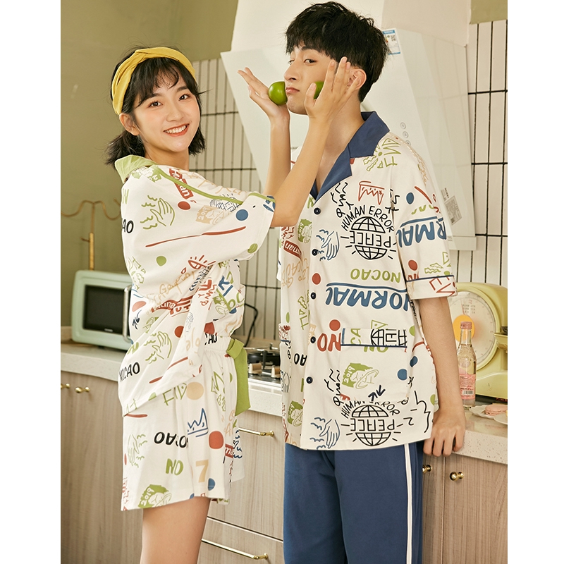 Bộ Đồ Ngủ Cotton Ngắn Tay Xinh Xắn Dành Cho Các Cặp Đôi | BigBuy360 - bigbuy360.vn