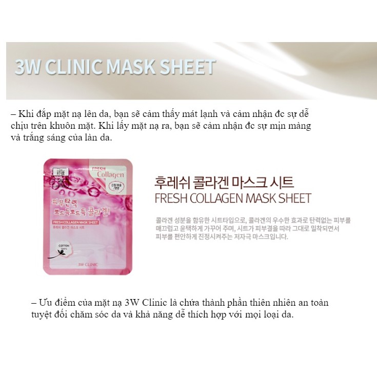 Mặt Nạ 3W Clinic Fresh Mask Sheet Dưỡng Da Trắng Sáng 23ml