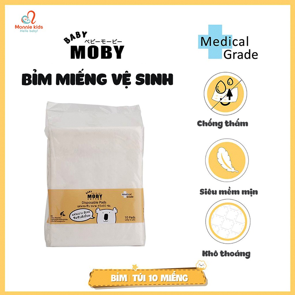 Miếng lót thay tã bỉm Moby Baby chống thấm cho bé sơ sinh 10 miếng - Monnie Kids