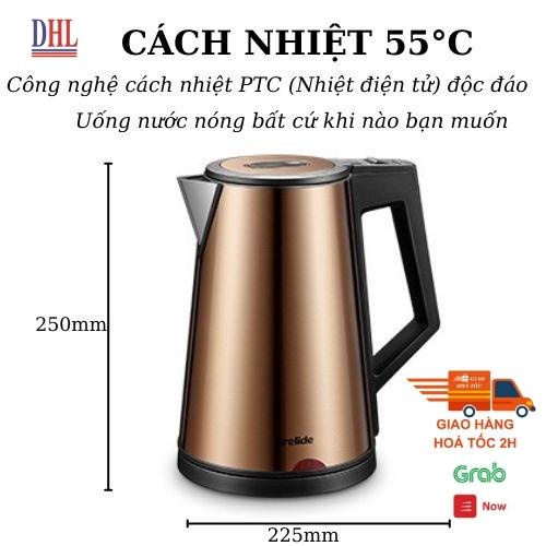 Ấm đun siêu tốc cao cấp 2 lớp cách nhiệt Grelide D2017k ( 1.7L) - Hàng chính hãng bảo hành 2 năm
