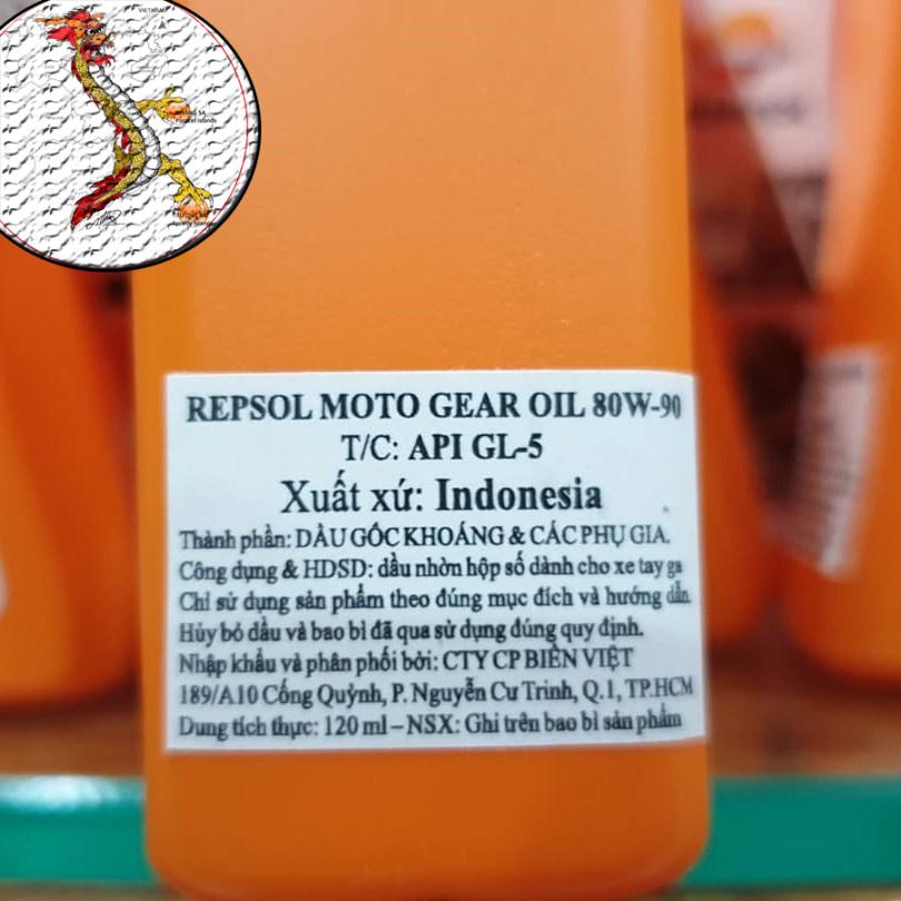 [free ship] Nhớt hộp số cao cấp Repsol Moto Gear Oil 80W90 120ml, nhớt lap xe tay ga cao cấp Repsol 120ml