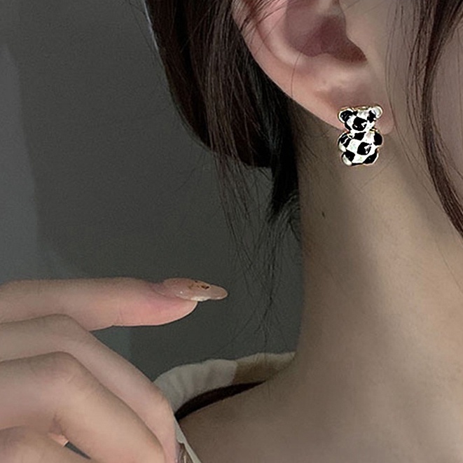 Khuyên tai nhiều kiểu tùy chọn xinh xắn họa tiết sọc caro màu trắng đen phong cách vintage