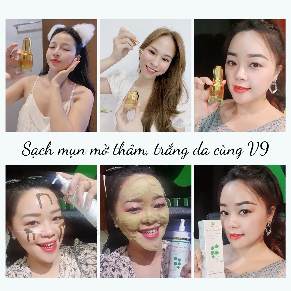 [BỘ ĐÔI] Tinh chất rau má V9Queen, serum giảm mụn 20ml + sữa rửa mặt tạo bọt dịu nhẹ 120ml