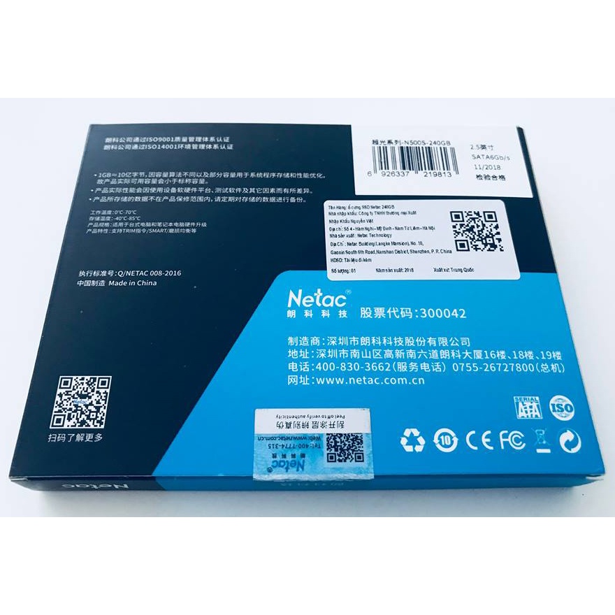 Ổ cứng SSD Netac SATA 2.5 120GB/128GB/240GB/256GB/360GB/512GB/1TB. Bảo hành 3 năm. Đọc ghi lên đến 550Mb/s
