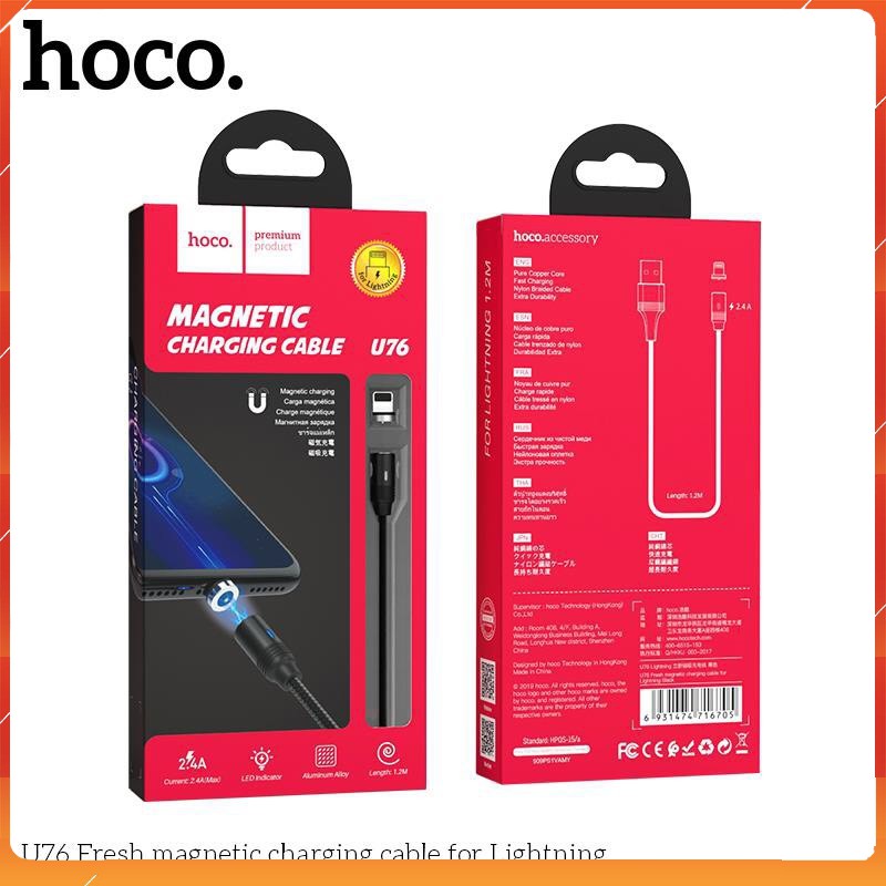 Dây sạc nhanh 2.4a nam châm hoco u76-cáp sạc từ tính IPmicro usb type c bảo hành
