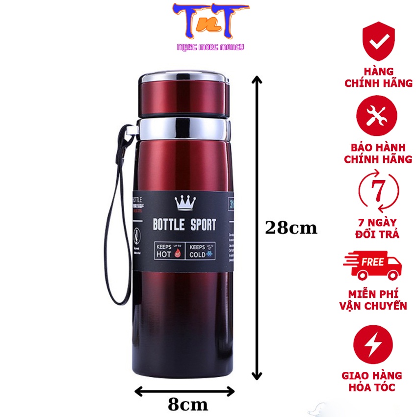 Bình giữ nhiệt cao cấp inox 1000ml, bình đựng nước bằng inox không gỉ kiểu dáng thể thao cho dân tập gym, chạy xe đạp