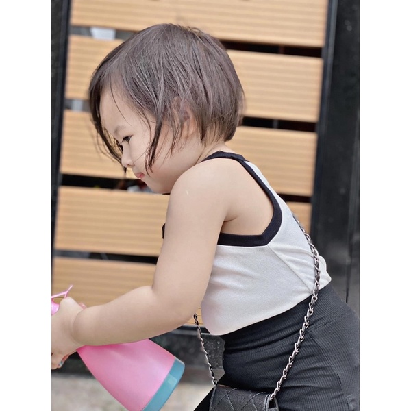 Áo yếm hai dây bé gái 100% cotton cao cấp thoáng mát đen/trắng/hồng - Samyy_vn