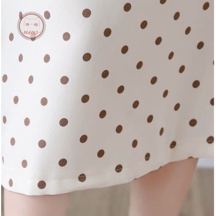 Chân váy chấm bi dáng dài cạp cao có size