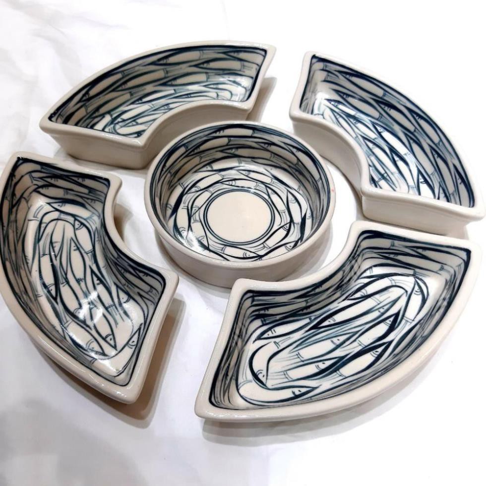 Set 6 Món Đựng Thức Ăn Bằng Gốm Sứ Cao Cấp Hoa Văn Vẽ Tay Có ảnh thật
