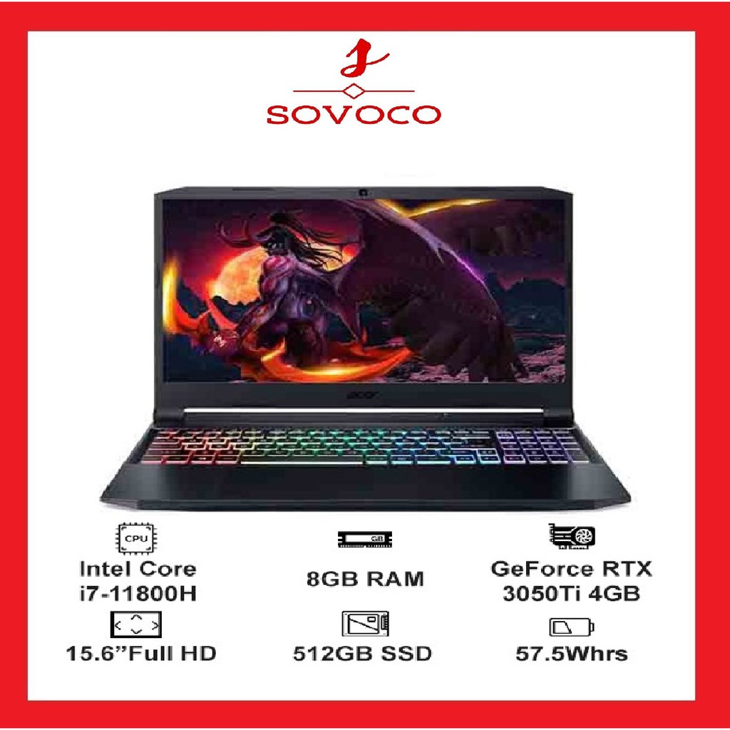 Laptop Acer Gaming Nitro 5 Eagle AN515-57-74NU (NH.QD9SV.001) (i7 11800H/8GB Ram/ 512GB SSD/RTX3050Ti 4G/15.6 inch FHD 1