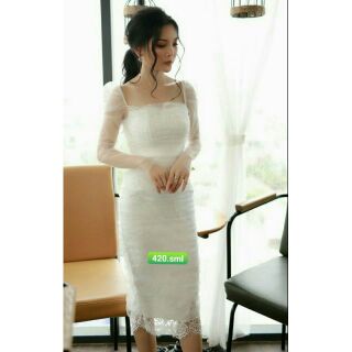 Váy body trắng  thiết kế cổ vuông tay bồng pha voan  ckickvào xem