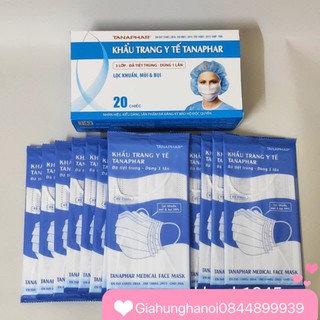 Hộp 20 chiếc khẩu trang y tế tanaphar 3 lớp màu trắng ,đã tiệt trùng