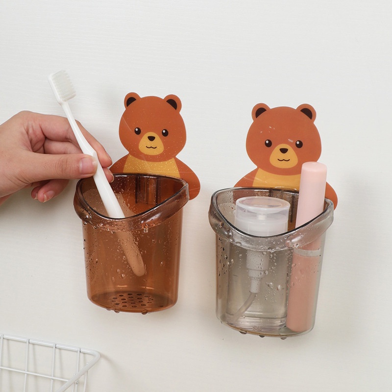 Cốc Gấu Dán Tường Đa Năng Để Đựng Bàn Chải Đánh Răng Có Lỗ Thoát Nước Tiện Lợi 🍁 Kệ Hộp Dán Tường Đựng Xinh Xắn Freeship YD