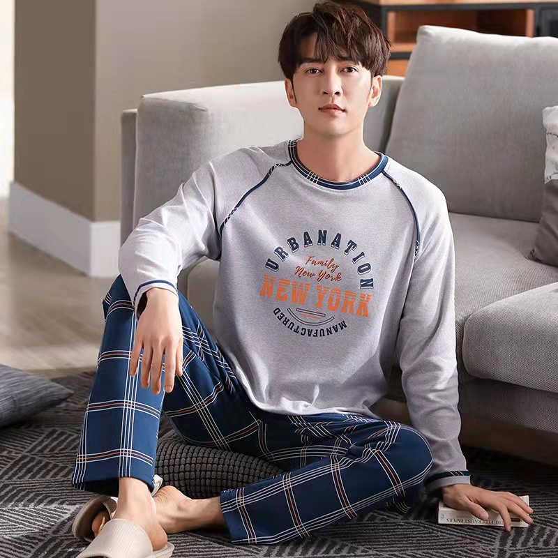 BỘ THU ĐÔNG NAM Chất vải Cotton 100% đồ ngủ nam mặc ở nhà được 4 mùa style Hàn Quốc trẻ trung & sang trọng