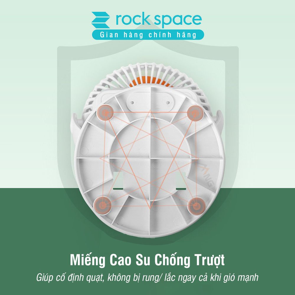 Quạt mini sạc tích điện Rockspace để bàn và kẹp bàn 3 cấp độ gió sử dụng liên tục 3h hàng chính hãng – bảo hành 12 tháng