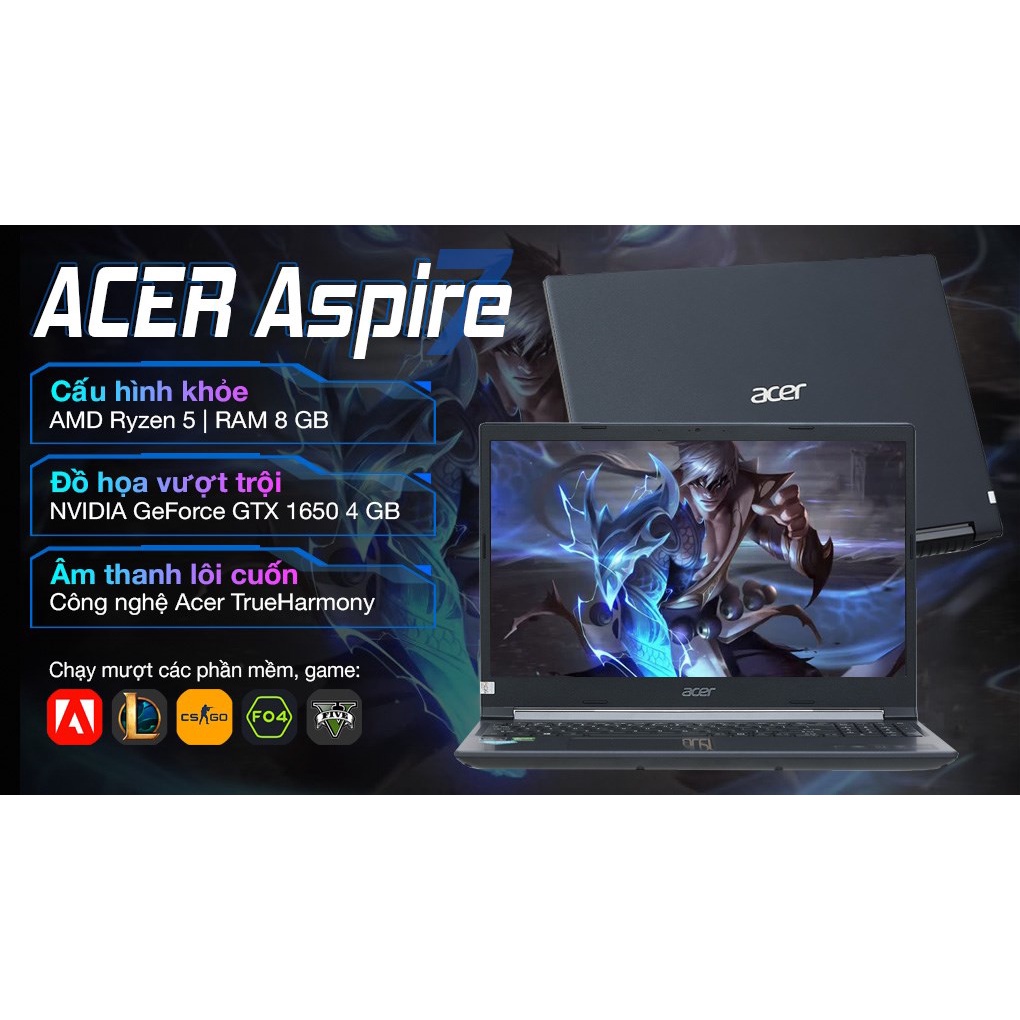 Laptop Acer Aspire 7 Gaming A715 42G R6ZR R5 5500U - NH.QAYSV.003 - Bảo hành 12 tháng