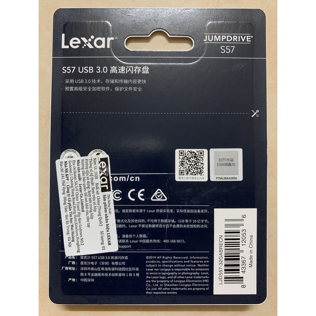 USB 3.0 Lexar JumpDrive S57 32Gb / 64Gb (Đỏ) - Chính hãng Mai Hoàng - Bảo hành 36 tháng