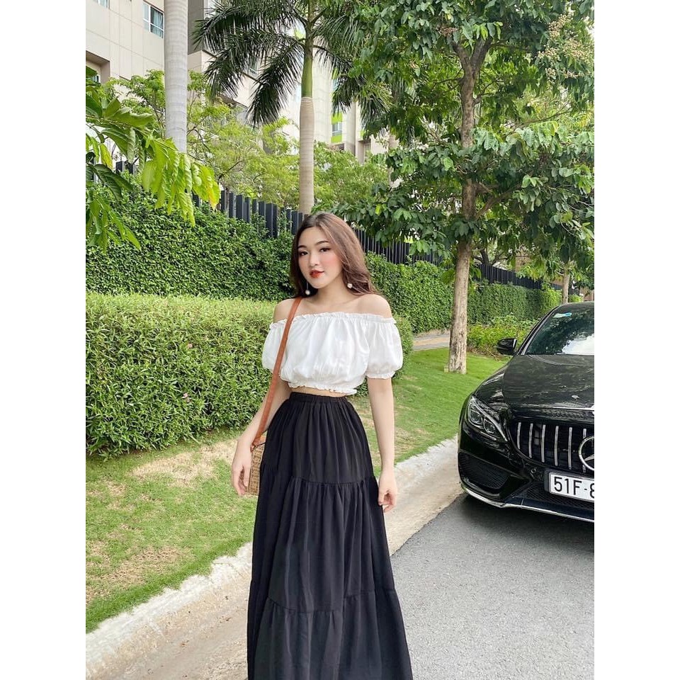 Set vay voan phối áo trễ vai xinh MAGB210620