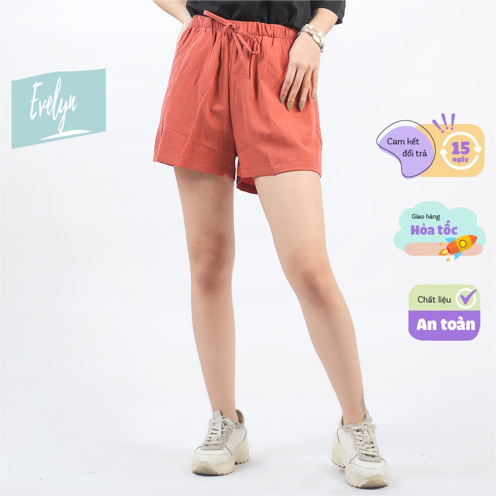 Quần shorts nữ, quần đùi đũi cạp chun Evelyn kiểu dáng basic