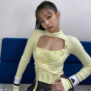 SOO-Women´s Sexy Tee Tops, Casual Long Sleeve Cross Wrap Cut Out Slim Fit Blouse with Belts