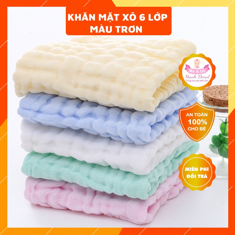 Khăn Mặt 6 Lớp Xô Màu Rửa Mặt, Khăn Lau Mặt Màu Trơn Cho Bé Yêu