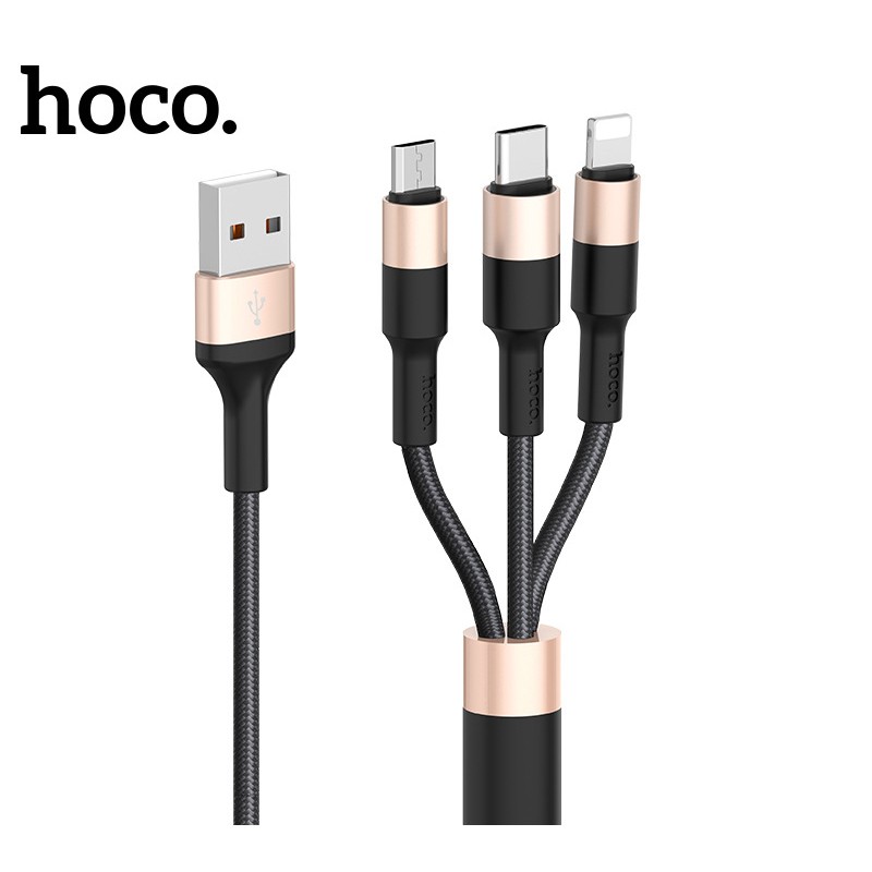 Dây cáp sạc Hoco 3 đầu bọc dù cao cấp dây cáp sạc điện thoại 3 trong 1 Lightning Micro TypeC tiện lợi Phặn Phặn