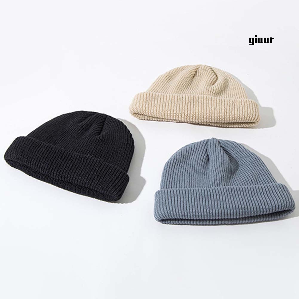 Mũ beanie dệt kim màu trơn không vành thời trang unisex