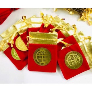 Túi gấm đỏ dây rút đựng tiền xu