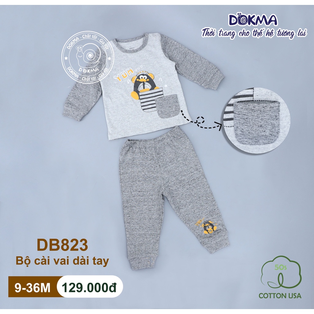 DB823 Bộ dài tay cài vai Dokma vải cotton mỏng cho bé (9-36M)