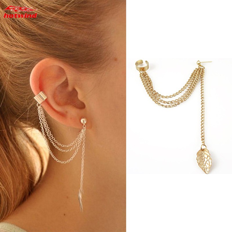 Đôi bông tai dáng dài phối hình chiếc lá độc đáo cá tính cho nữ