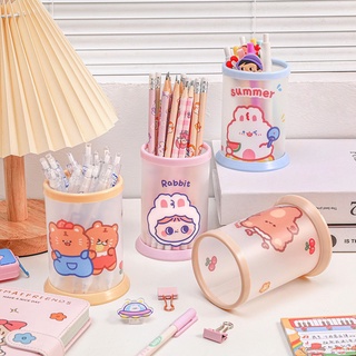 Cắm bút tròn, cắm bút mika hình gấu thỏ cute, Khay cắm bút