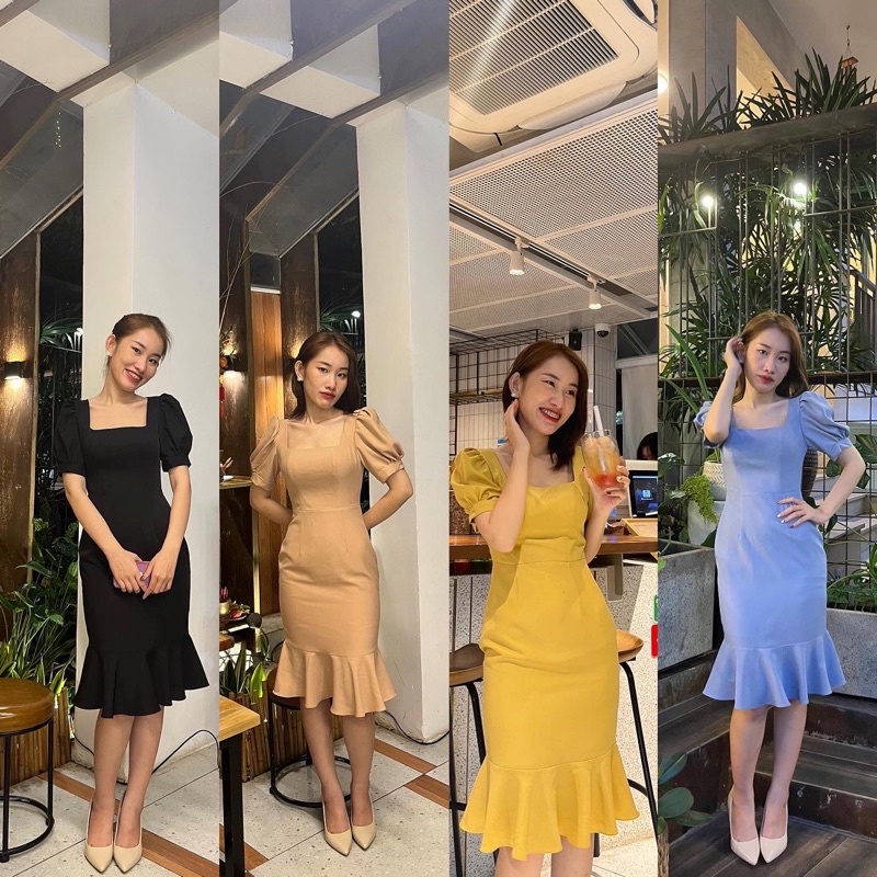 đầm ôm tay phồng đuôi cá thiết kế 2 lớp - Willa.cuaoshop