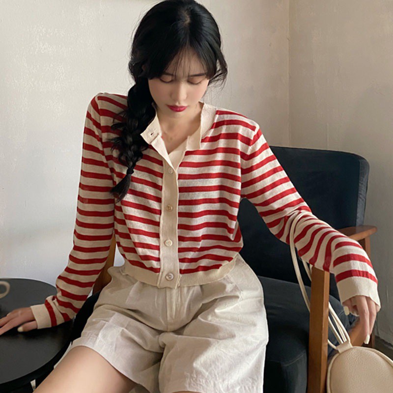 Áo Khoác Cardigan Sọc Nhiều Màu Thời Trang Cho Nữ