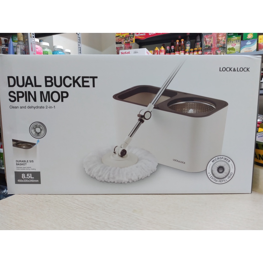 Bộ lau nhà Lock&amp;Lock 360 độ Dual Bucket Spin Mop ETM478 xịn xò không tì vết, hàng chính hãng!