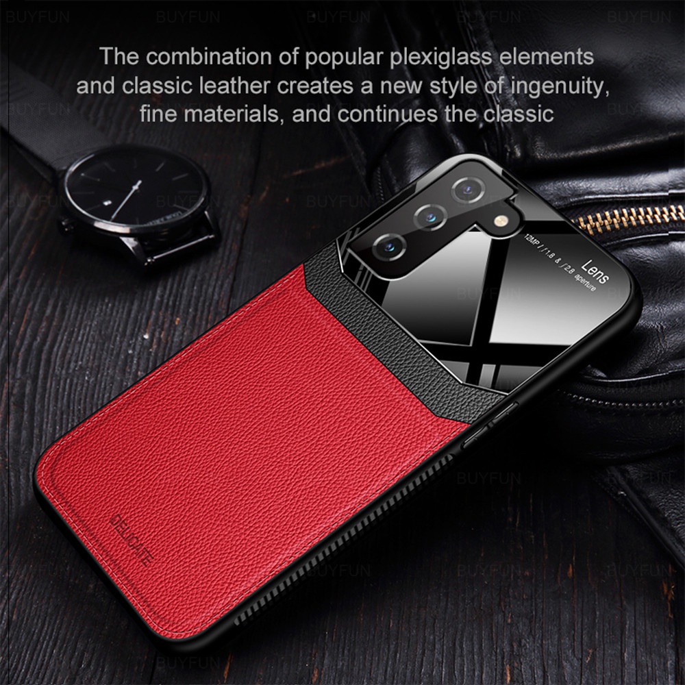 Samsung Galaxy S 20 21 22 S20 S21 FE S22 Ultra Plus Pro Case TPU Frame Shockproof  Leather Texture Acrylic Phone Covers