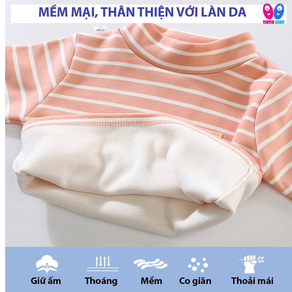 Áo giữ nhiệt cho bé lót nỉ nhung cổ cao Hàng Quảng Châu, áo dài tay cổ lọ cho bé trai bé gái từ 7-17kg AD05