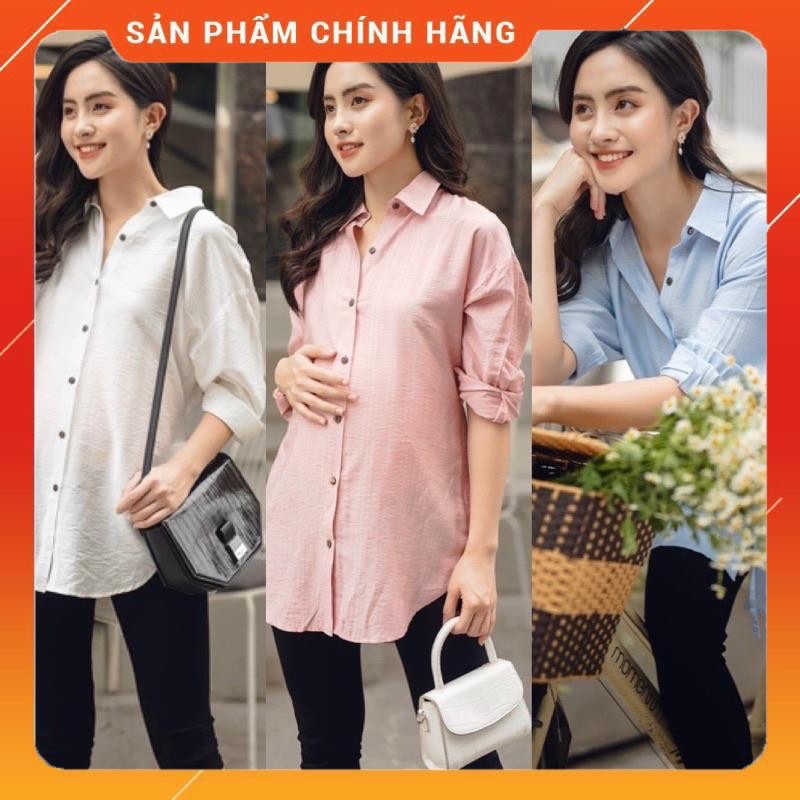 Áo bầu công sở dài tay cổ sơ mi phong cách hàn quốc vải sợi tre siêu thoáng – V25