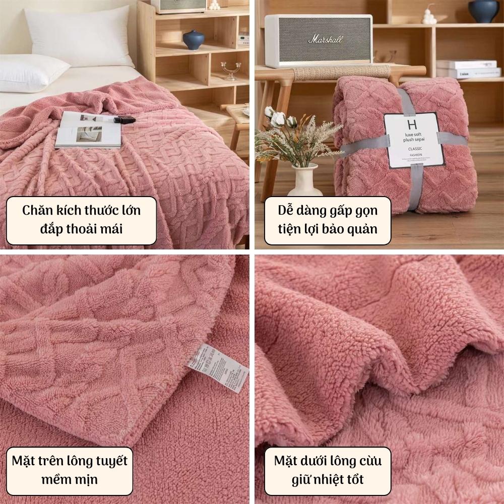 Chăn lông cừu giữ nhiệt mùa đông Tafurong bản mặt bụng cùng màu Otama Bedding kích thước 2mx2m3 nặng 2kg3