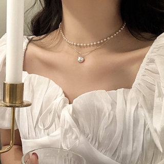 Vòng Cổ Choker Hai Lớp Đính Ngọc Trai Phong Cách Đơn Giản