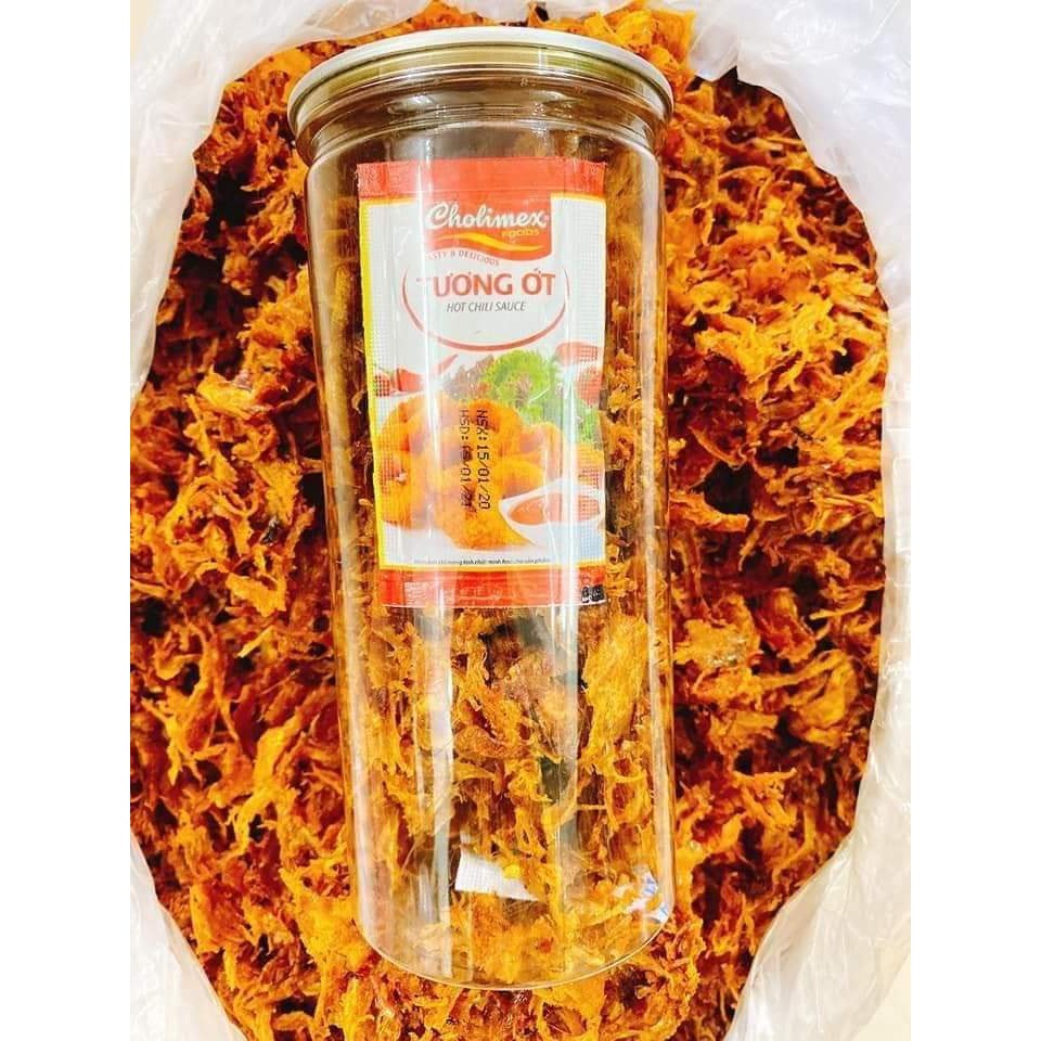 Mực xé sợi tẩm vị siêu cay hũ pet 300g - Happy Food đồ ăn vặt ngon