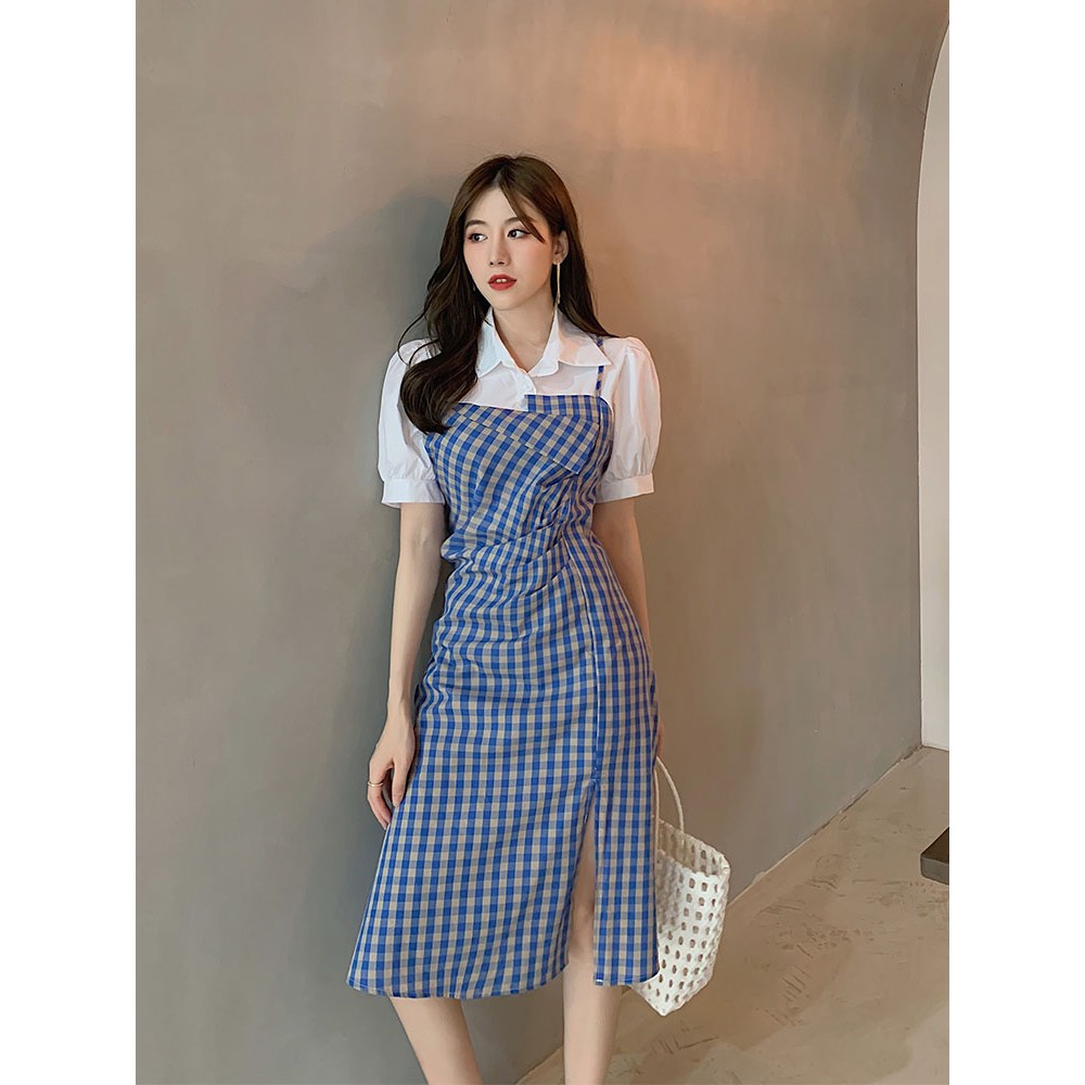 Váy kẻ caro xanh tay bồng, liền áo - Tikbook Store | BigBuy360 - bigbuy360.vn