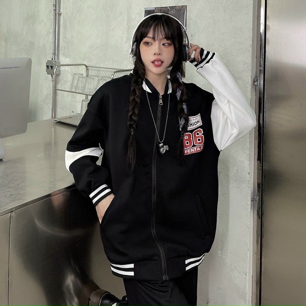 Áo Khoác Nỉ Bomber 86 Unisex Nam Nữ 2 Màu Đen Xám Form Rộng Ulzzang NB03 | BigBuy360 - bigbuy360.vn