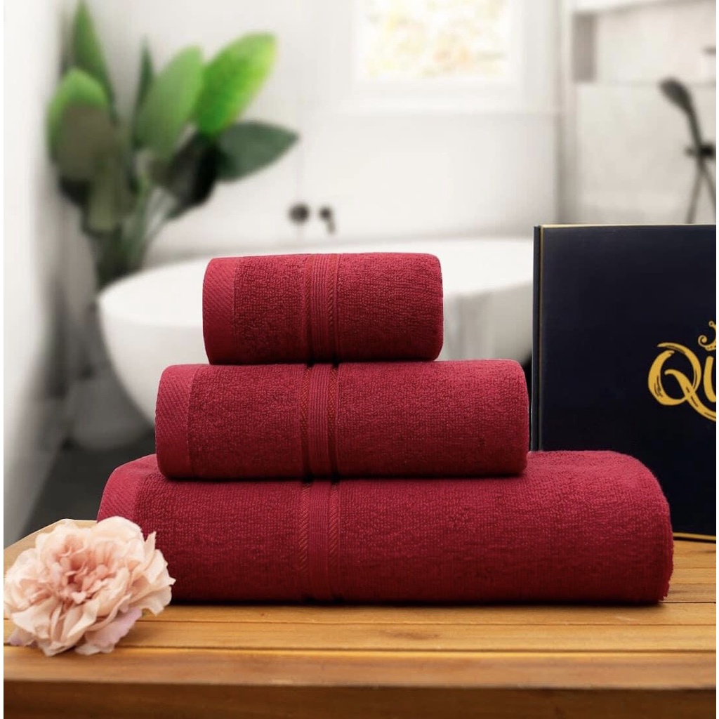 Bộ 3 khăn tắm [SET SANG TRỌNG] Thấm hút, Cotton dày dặn, 1 khăn mặt, 1 lau đầu, 1 tắm 60x120cm