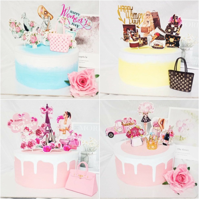 [❤️HOT 20/10] trang trí bánh kem [FREESHIP❤️] sét cắm giấy cô gái CHỦ ĐỀ 20/10
